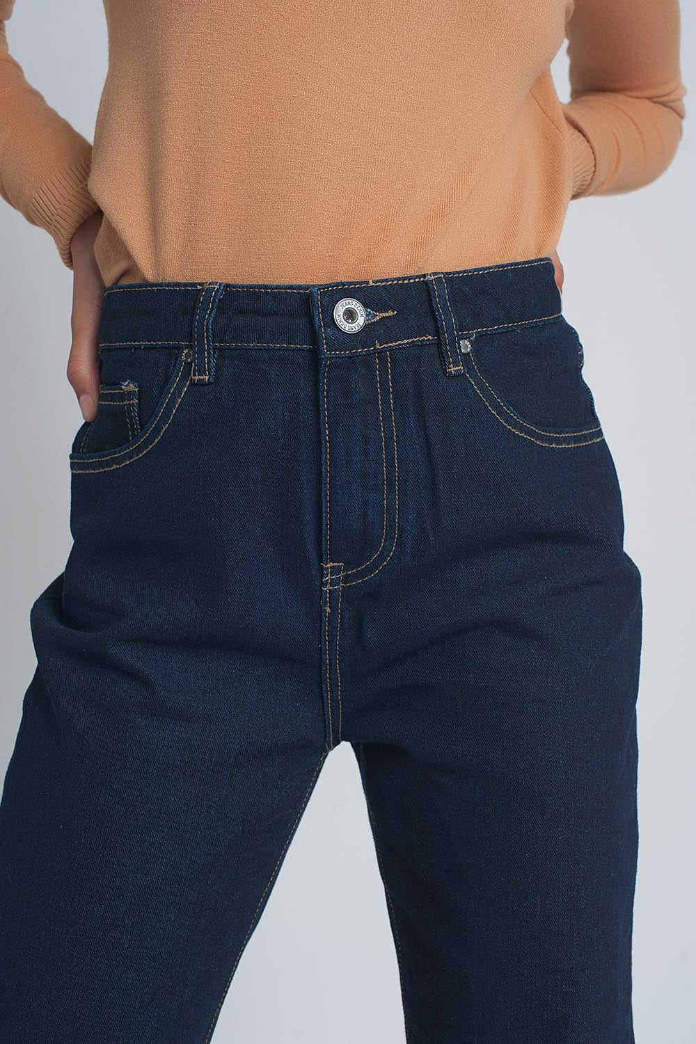 High rise straight cut jeans in dark blue - Denim