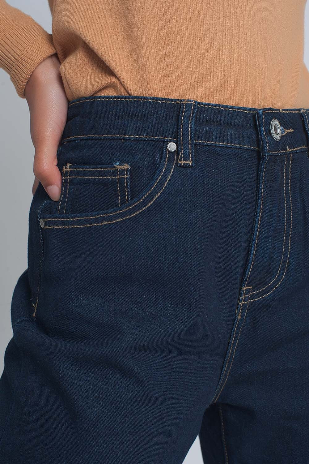 High rise straight cut jeans in dark blue - Denim