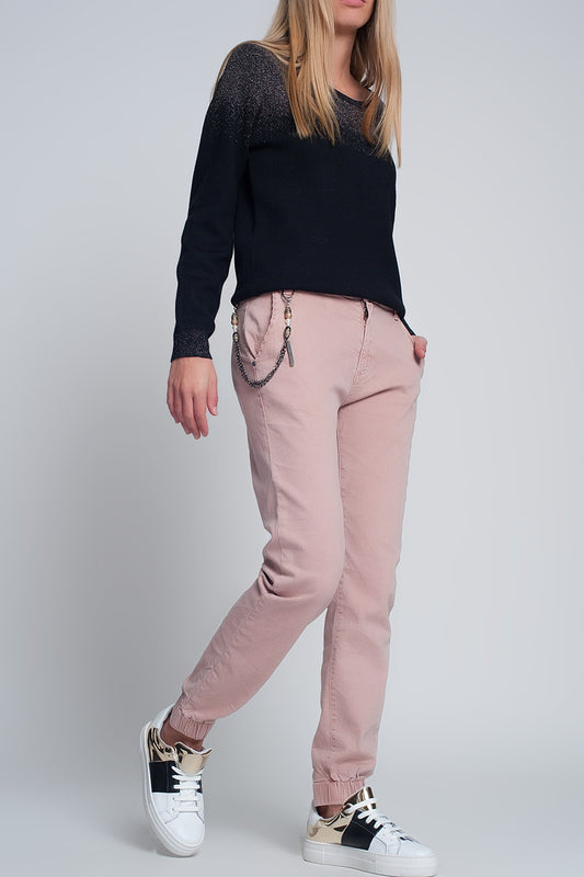 Cuffed utility pants with chain in pink - Coloured Jeans