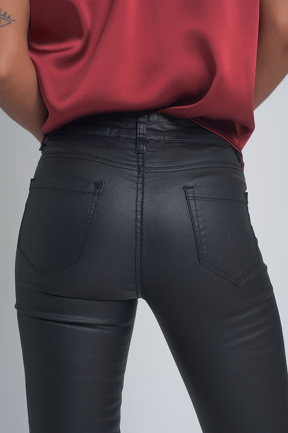 Black leather effect trousers with hem lace-up - trousers