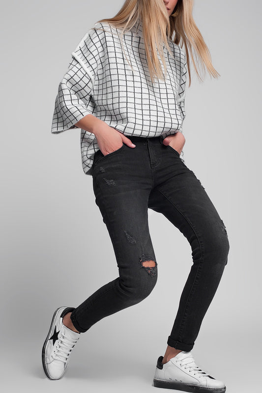 Skinny ripped jeans in washed black - Denim