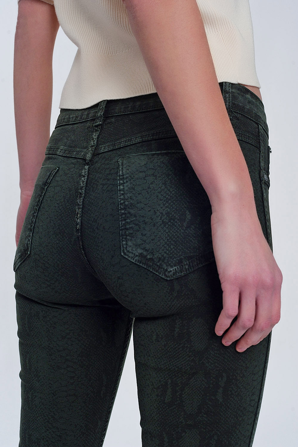 Khaki super skinny reversible pants with snake print - Coloured Jeans