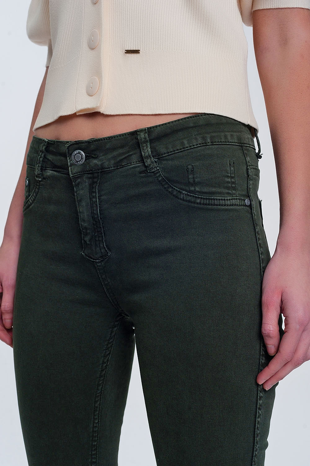 Khaki super skinny reversible pants with snake print - Coloured Jeans