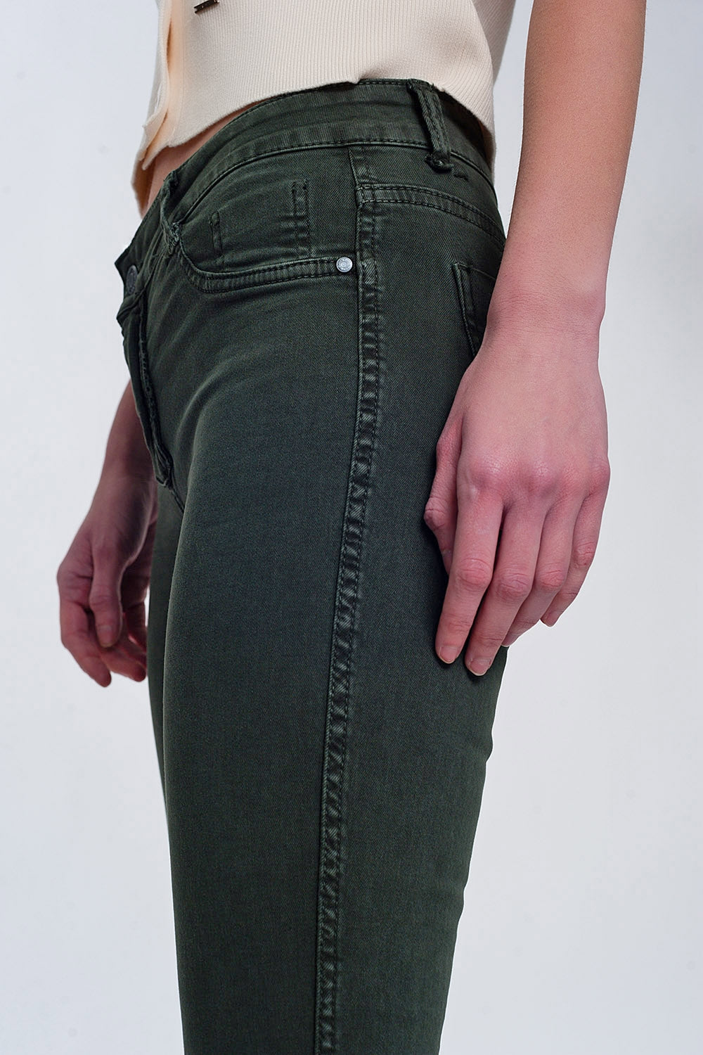 Khaki super skinny reversible pants with snake print - Coloured Jeans