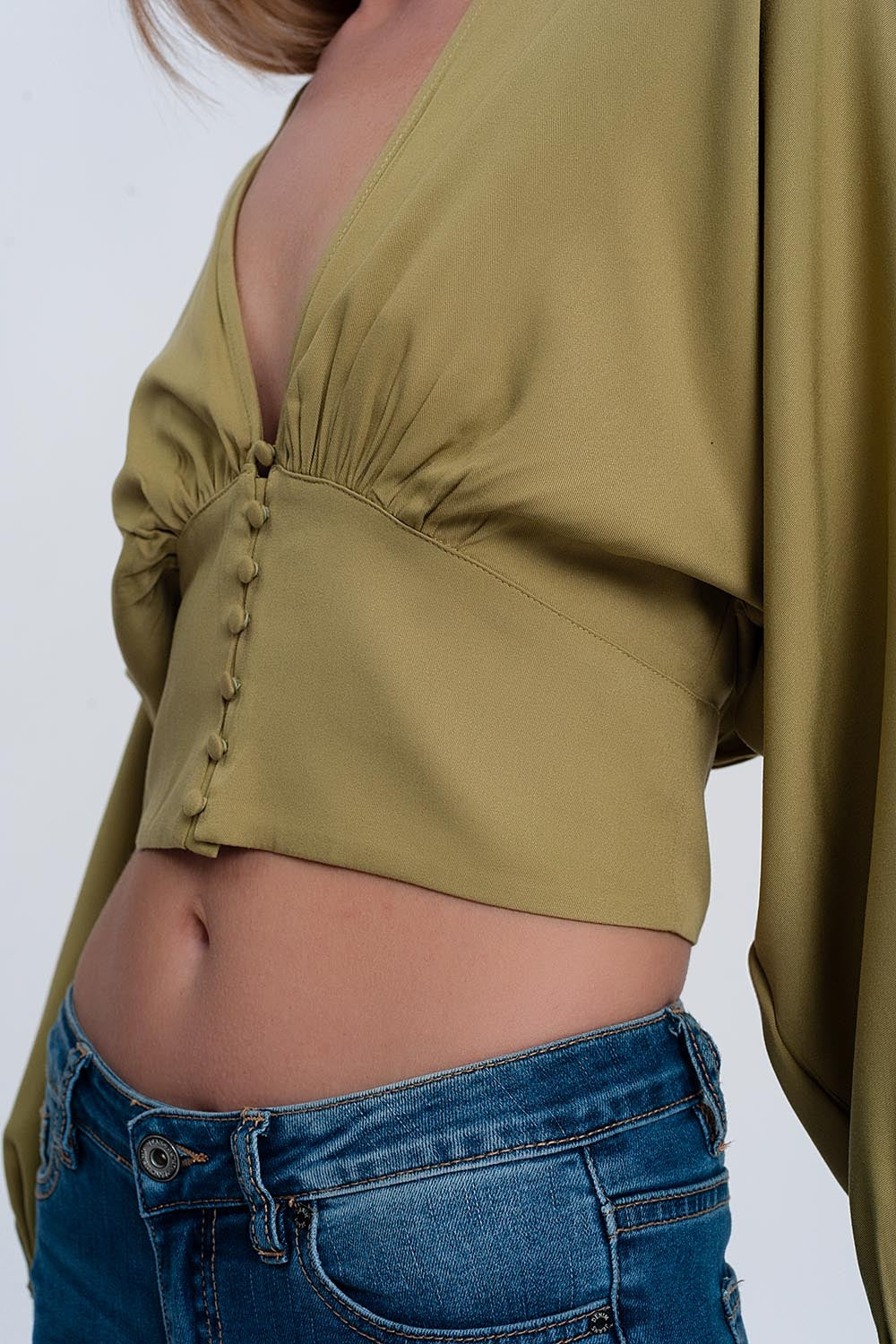 Top with puff sleeves in green - Shirts, top