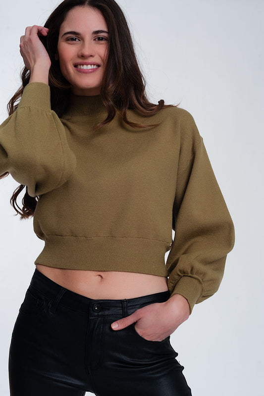 Neck crop jumper in green - jumper