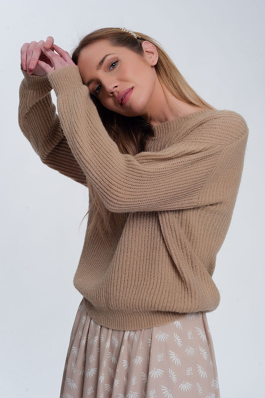Ribbed jumper in light beige - jumper