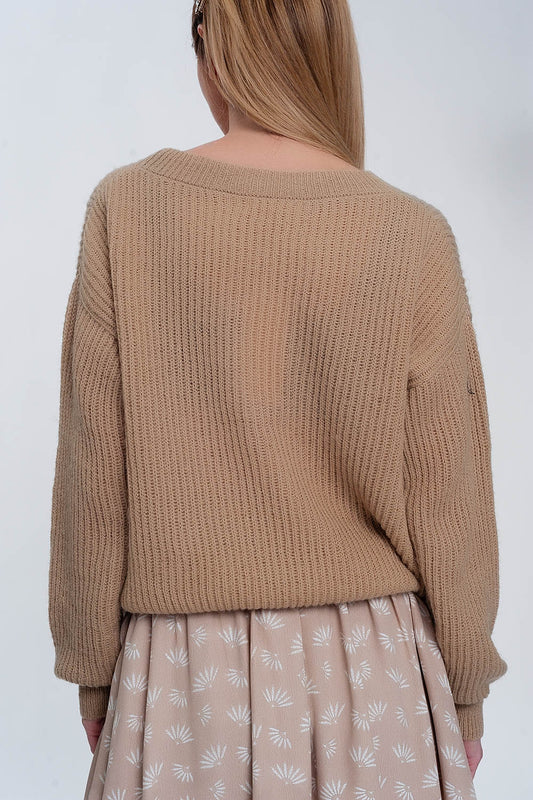 Ribbed jumper in light beige - jumper