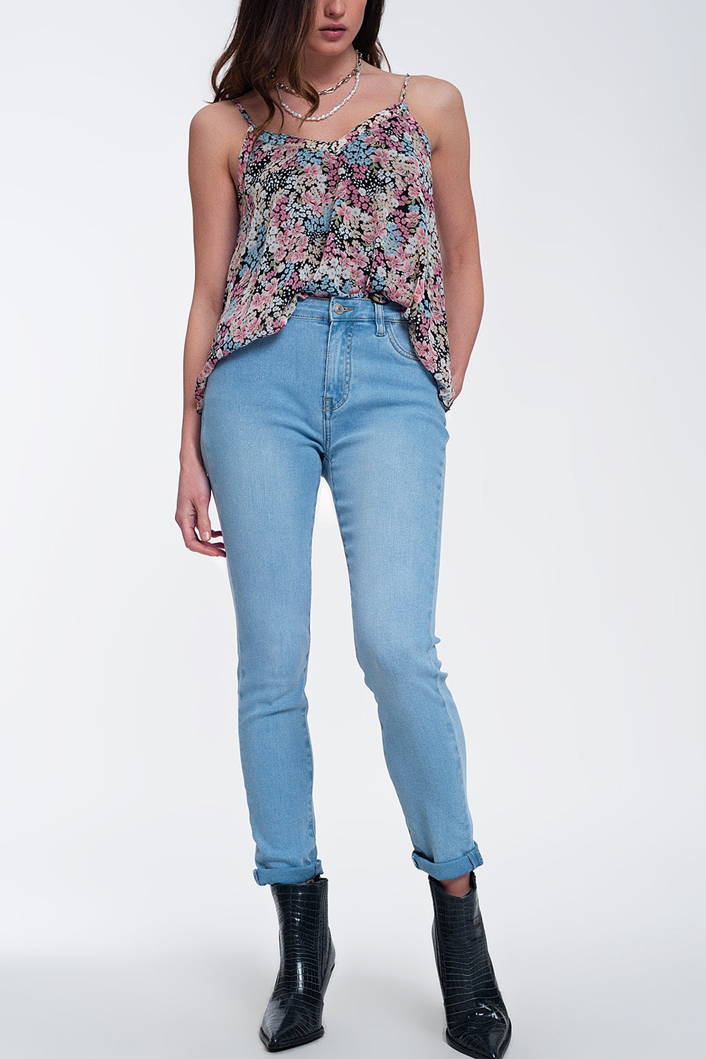 High-waisted jeans with glitter - Denim
