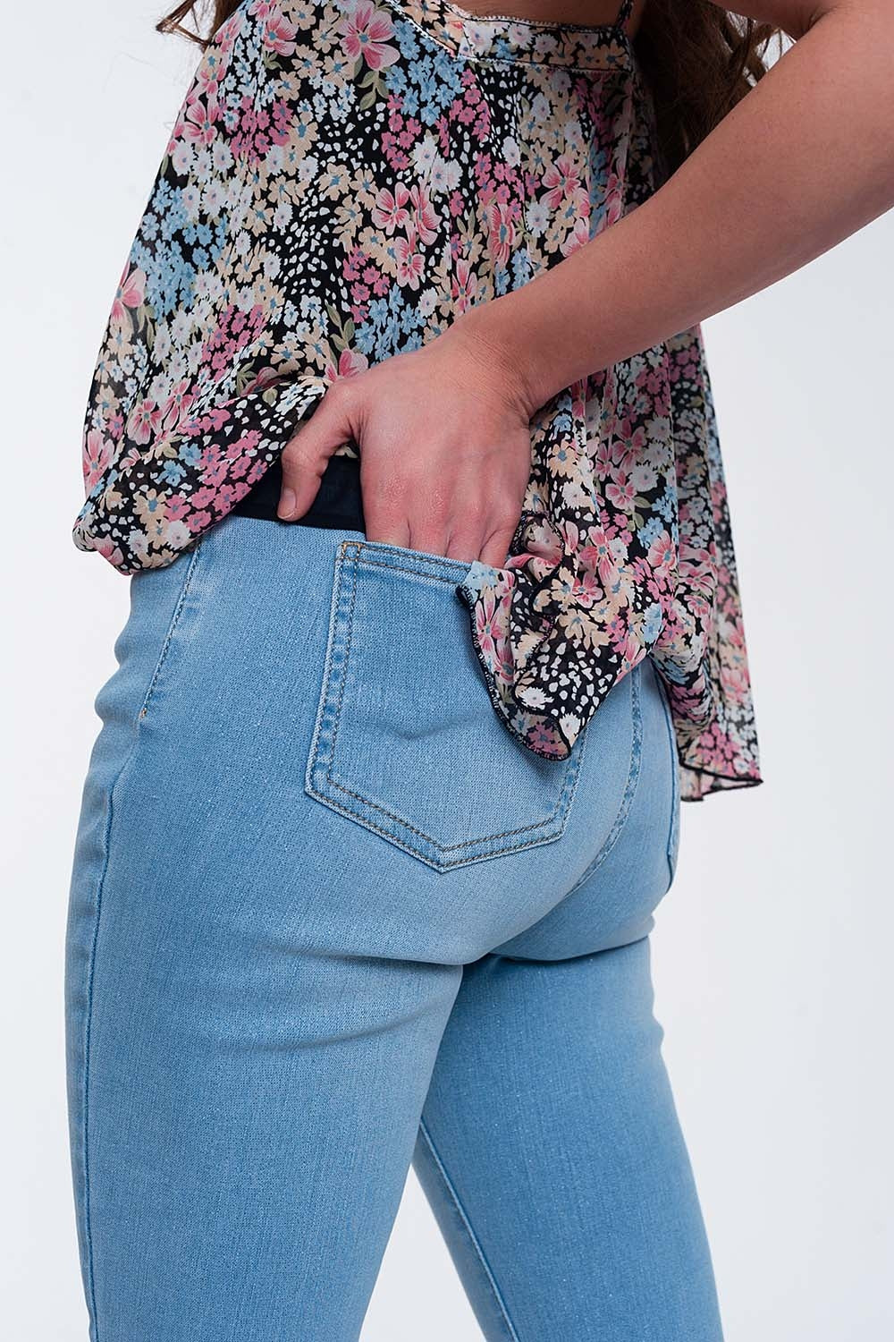 High-waisted jeans with glitter - Denim