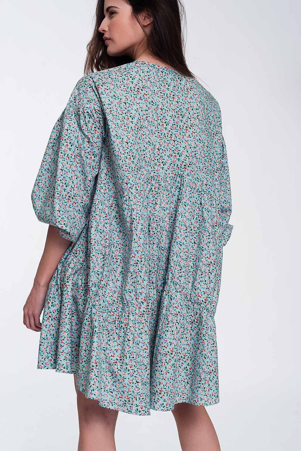 Mini smock dress with puff sleeves in floral - dress