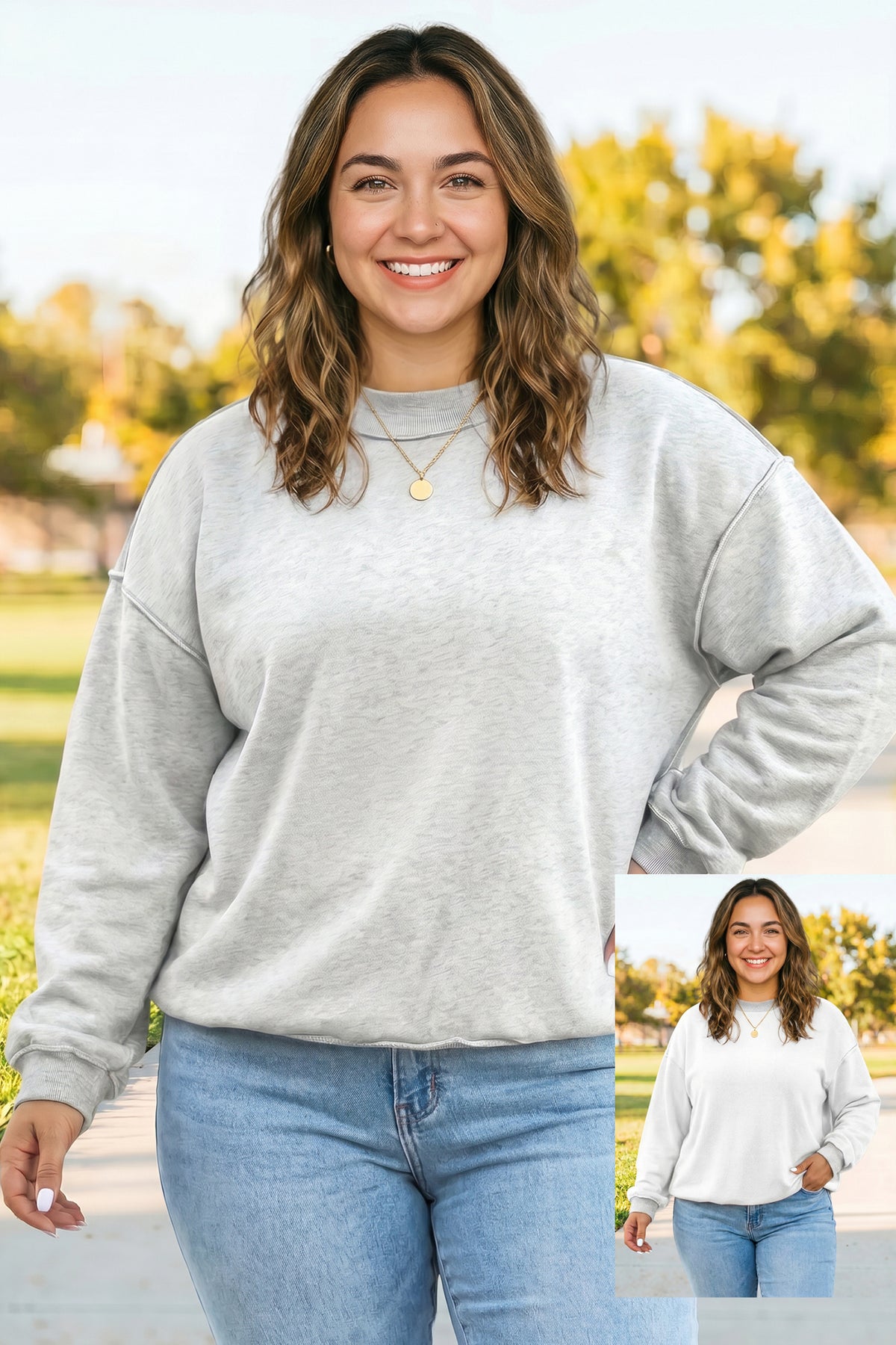 Exposed Seam Detail Reversible Double Wear Plus Size Sweatshirt Light Grey 65%Polyester+35%Cotton - Plus Size/Plus Size Sweatshirts & Hoodies