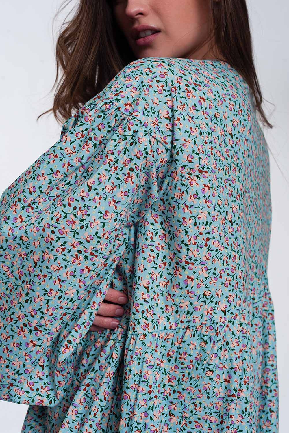 Mini smock dress with puff sleeves in floral - dress
