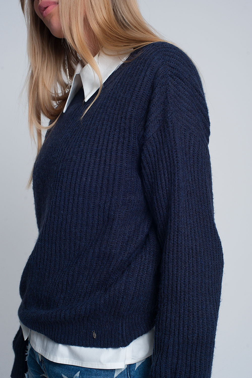 Ribbed jumper in Navy