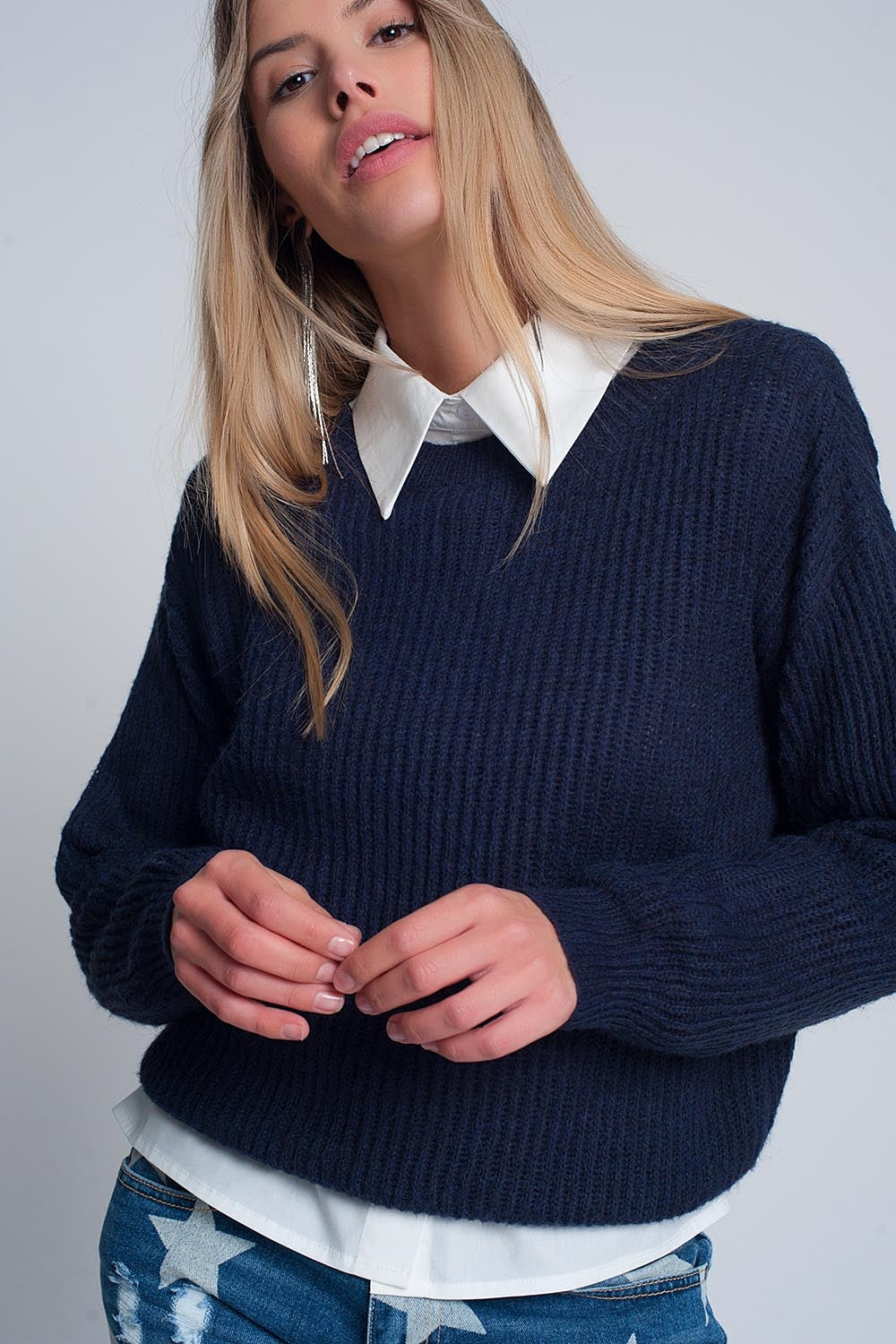 Ribbed jumper in Navy
