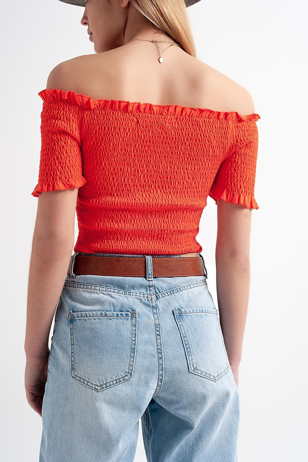 Cooord ruched bardot crop top in orange - top