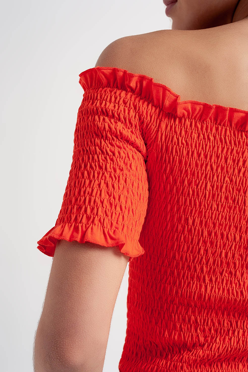 Cooord ruched bardot crop top in orange - top