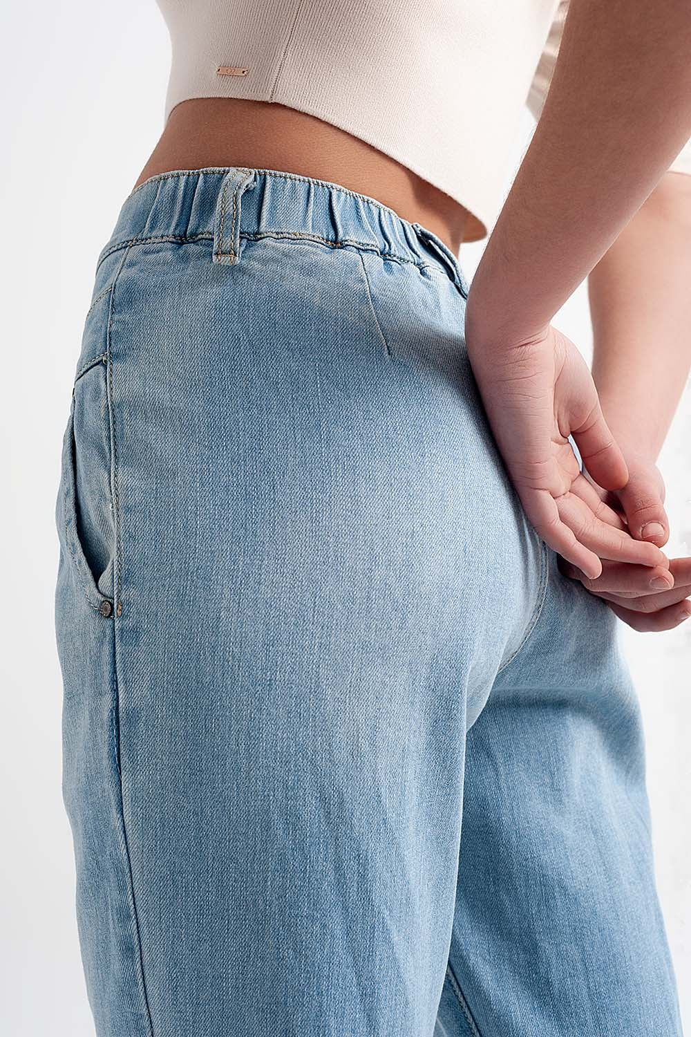 Jean with double waistband in blue with rips - Denim