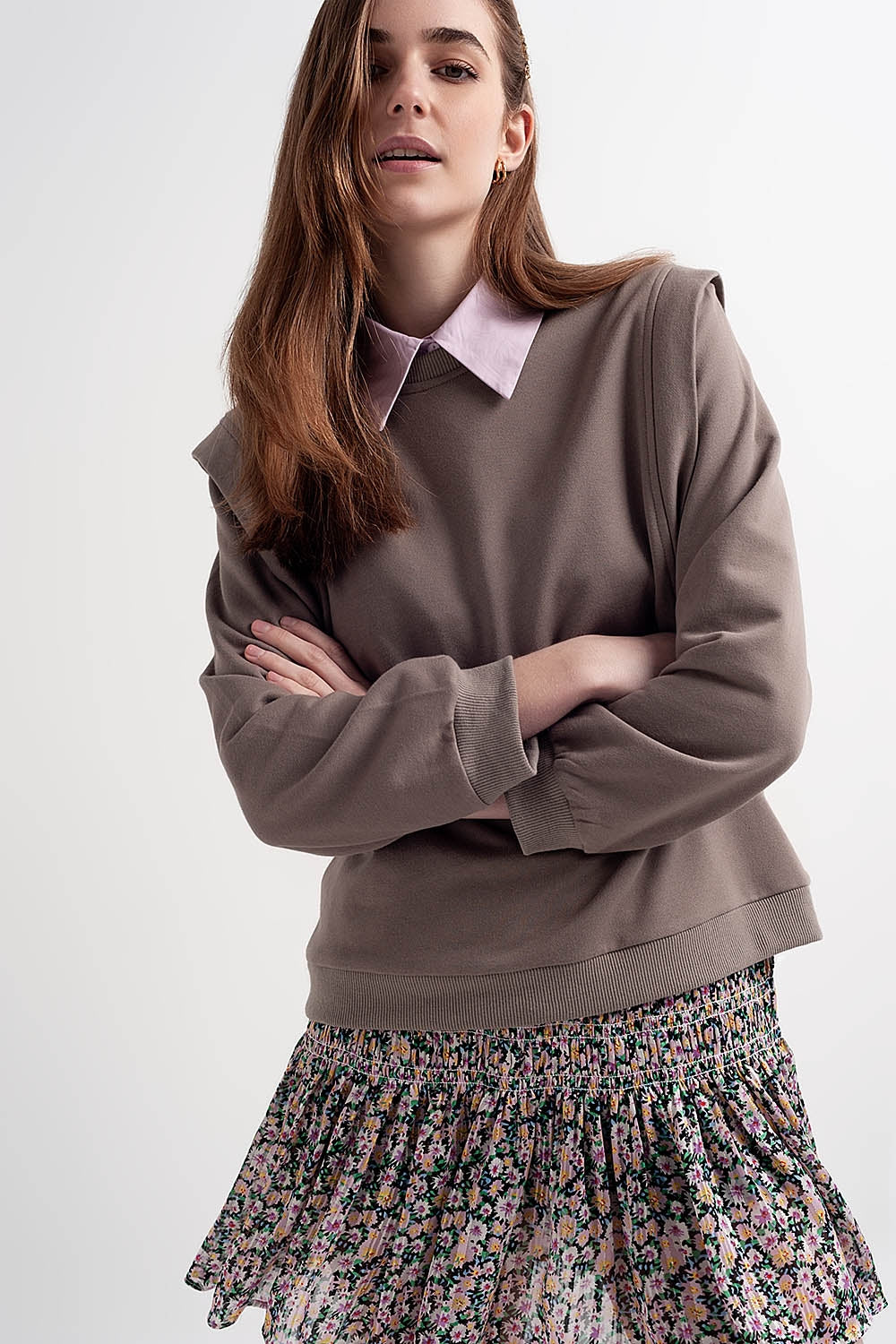 Boyfriend sweatshirt with shoulder details in gray