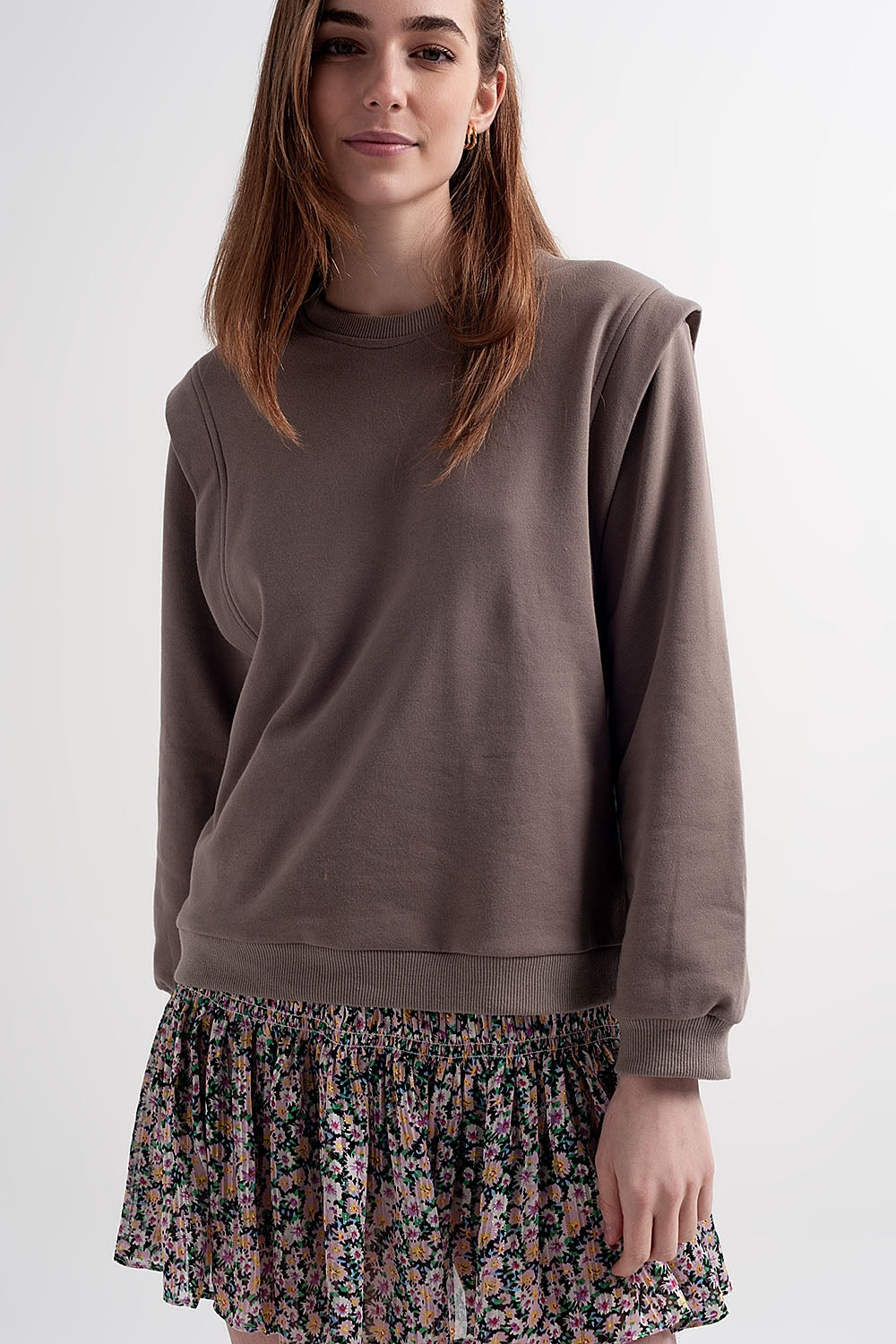 Boyfriend sweatshirt with shoulder details in gray