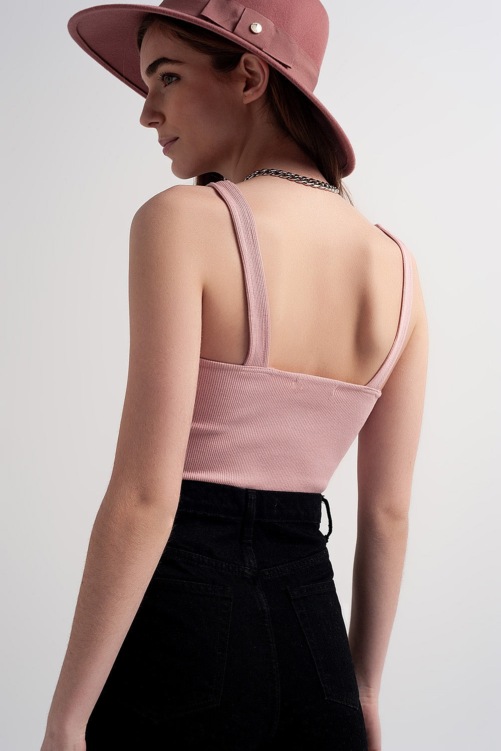Rib crop top in pink blush - top