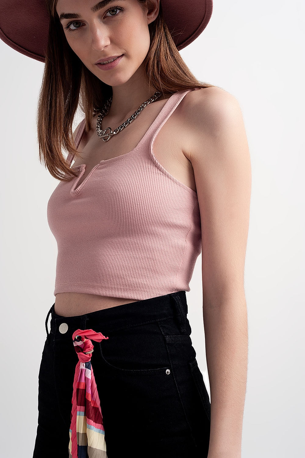 Rib crop top in pink blush - top
