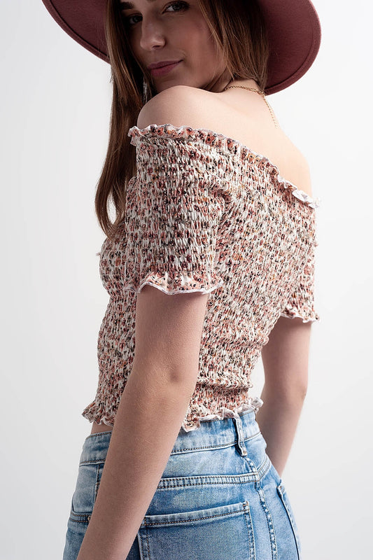 Ruched top in pink ditsy floral - top
