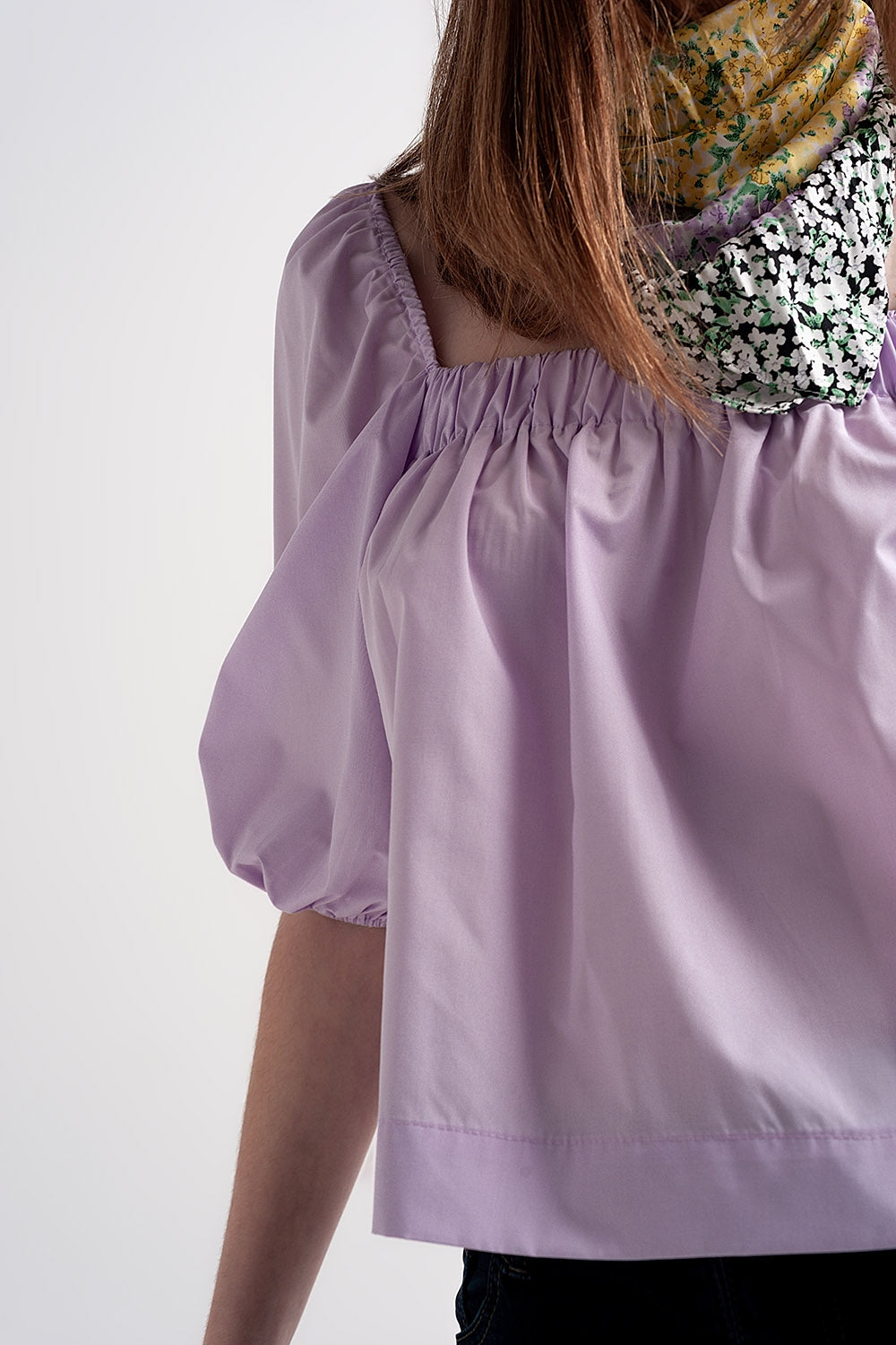 Poplin balloon sleeve top in purple