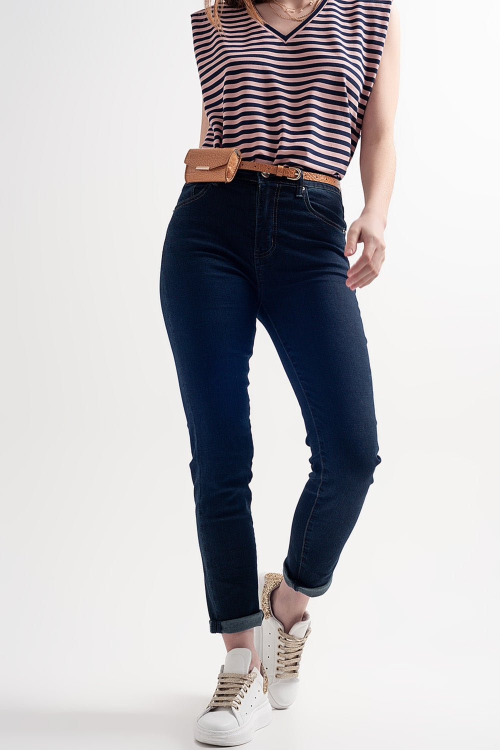 high waist skinny jeans in dark blue - Denim