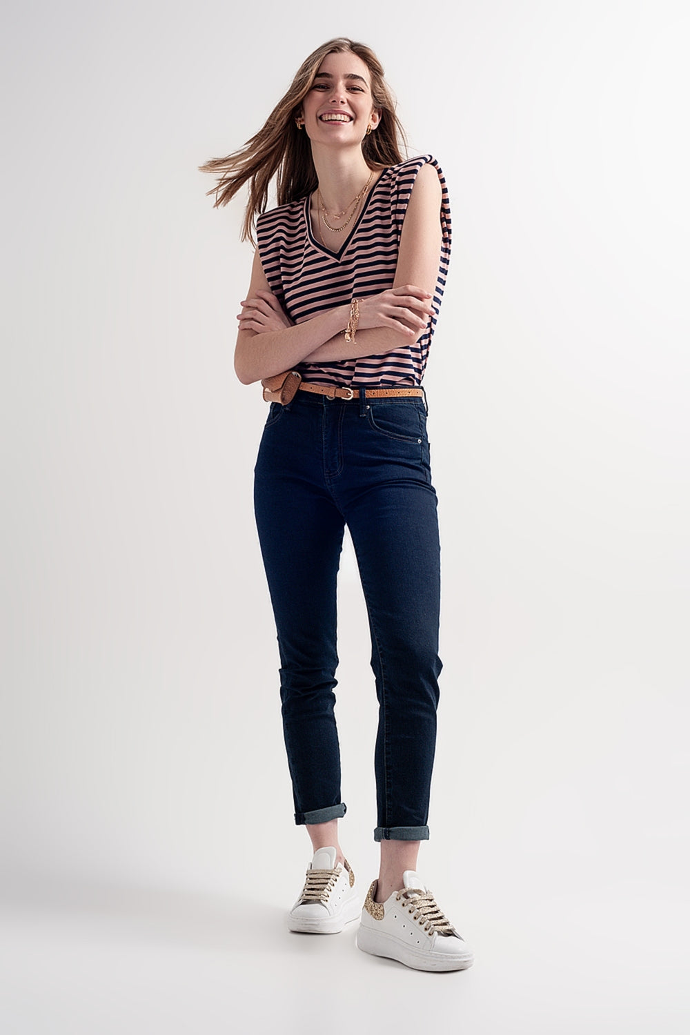 high waist skinny jeans in dark blue - Denim