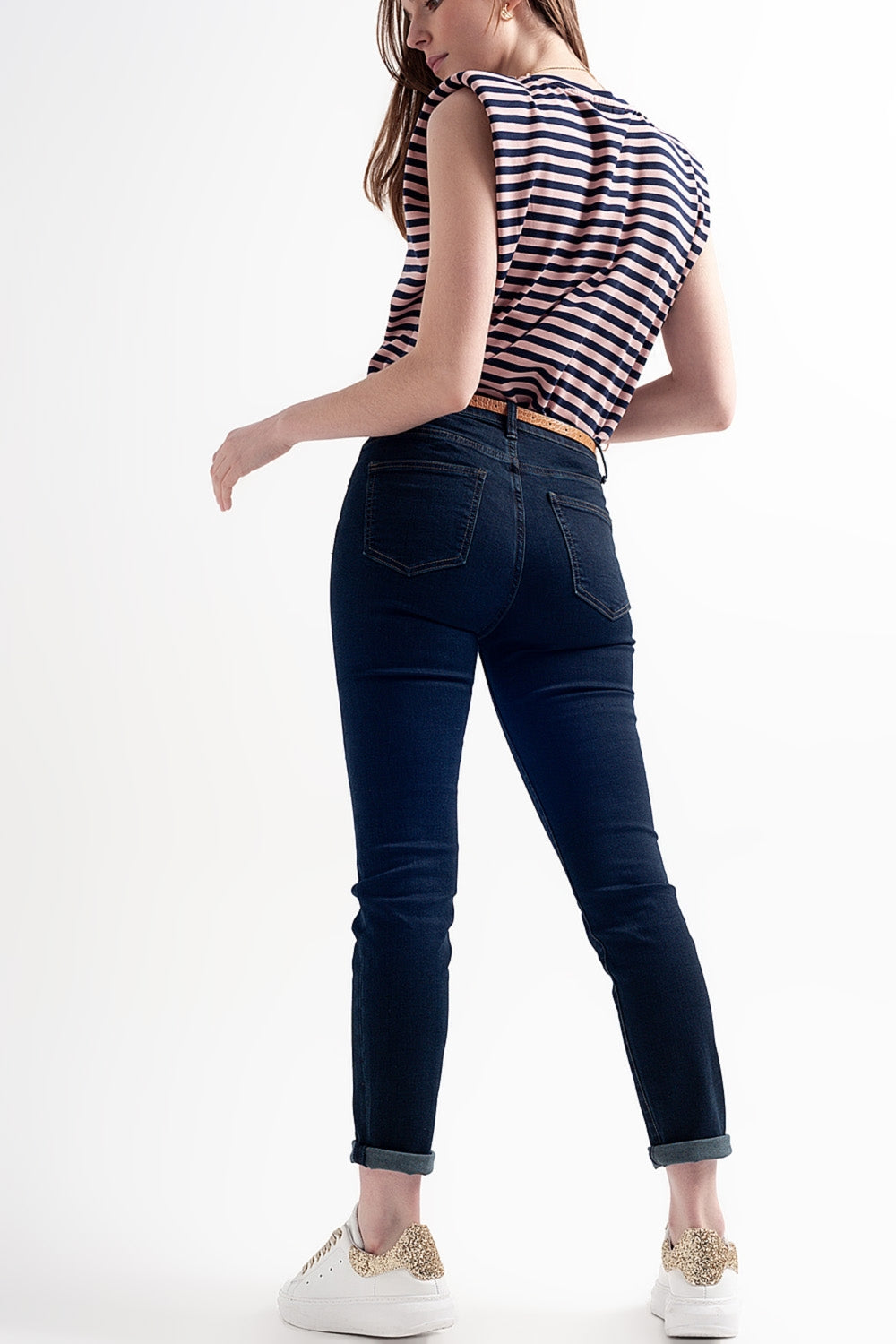 high waist skinny jeans in dark blue - Denim