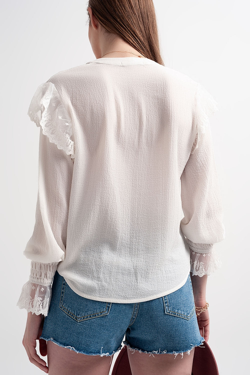 Volume sleeve blouse with cuff sleeve in oyster - Shirts