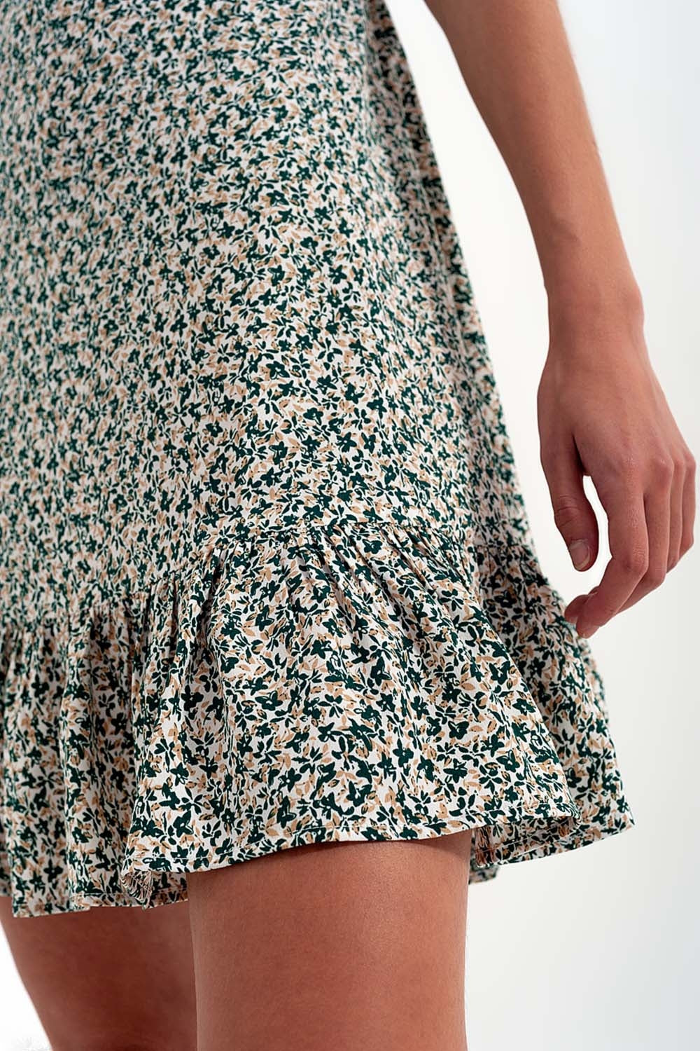 Mini dress with ruffle sleeve in ditsy floral in green - dress
