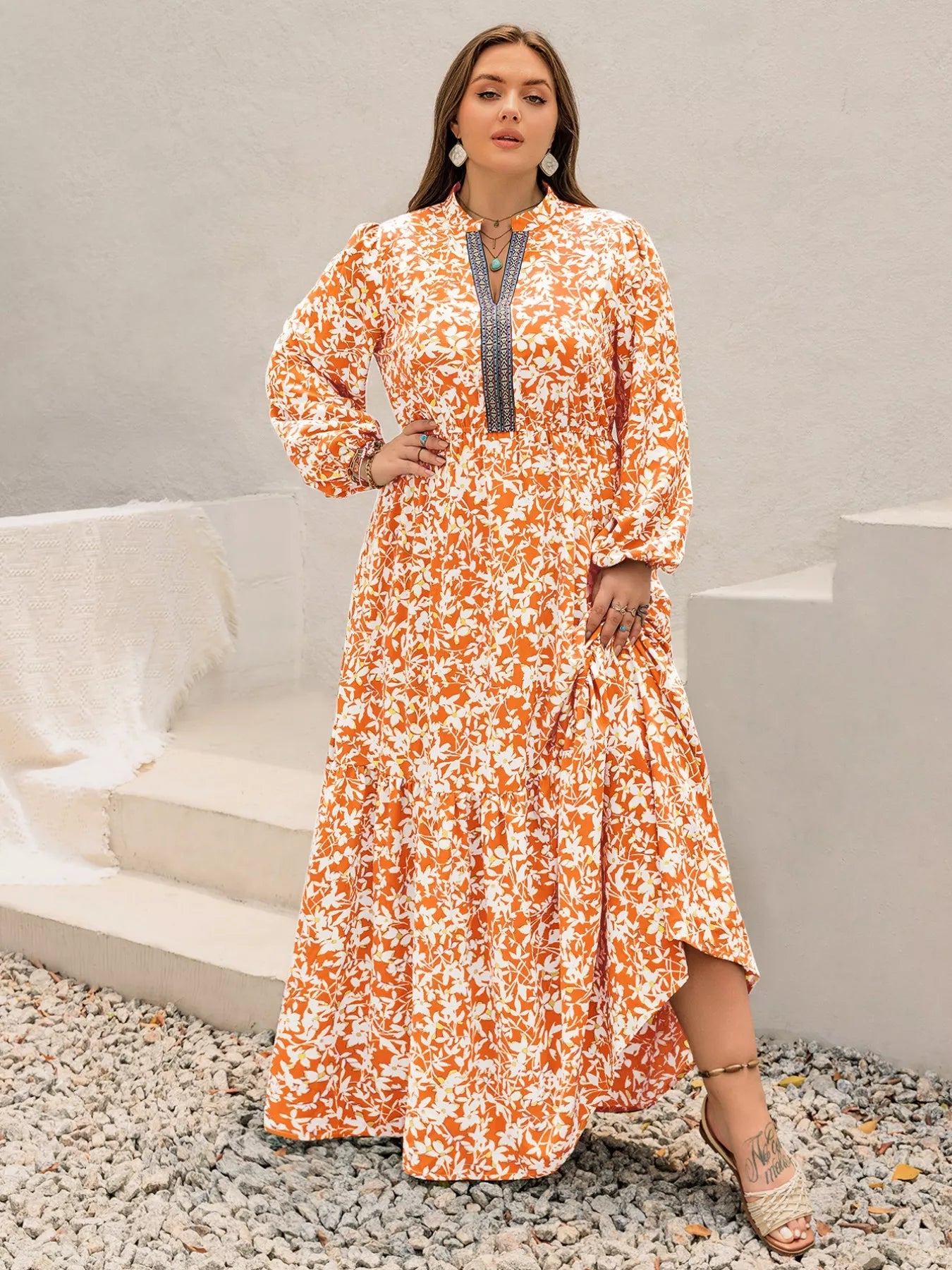 Plus Size Boho Floral Print Maxi Dress -