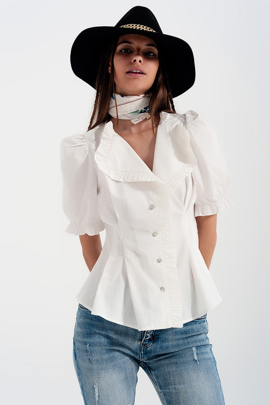 Poplin frill detail wrap blouse in cream - Shirts