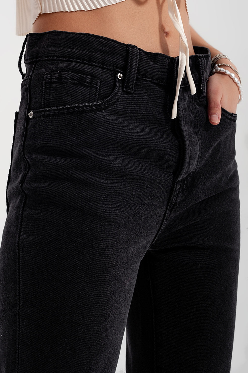 High rise straight leg jeans washed black - Denim