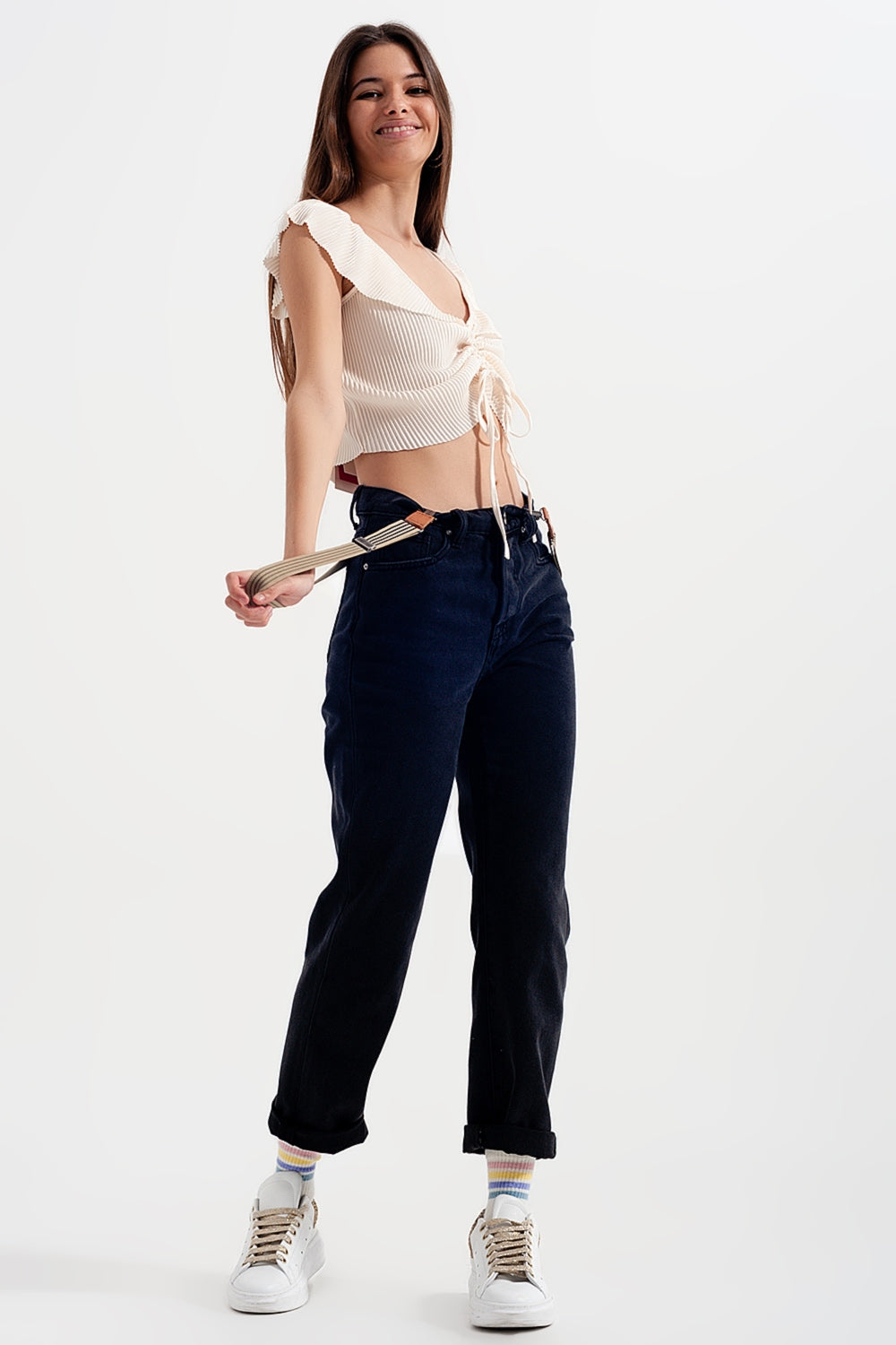 High rise straight leg jeans washed black - Denim