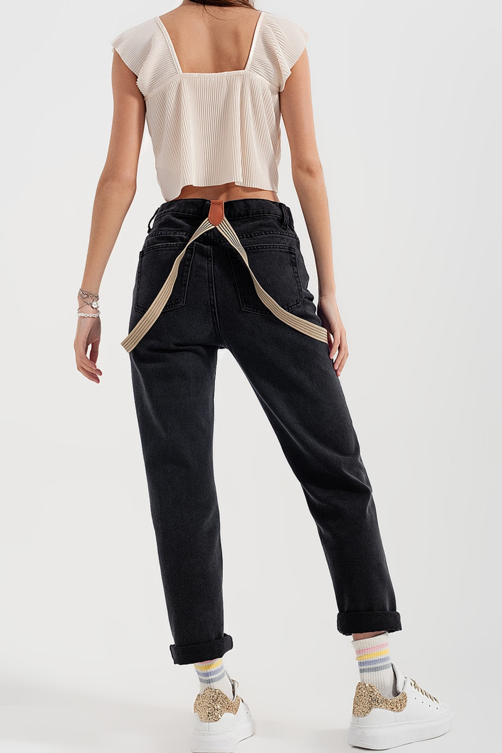 High rise straight leg jeans washed black - Denim