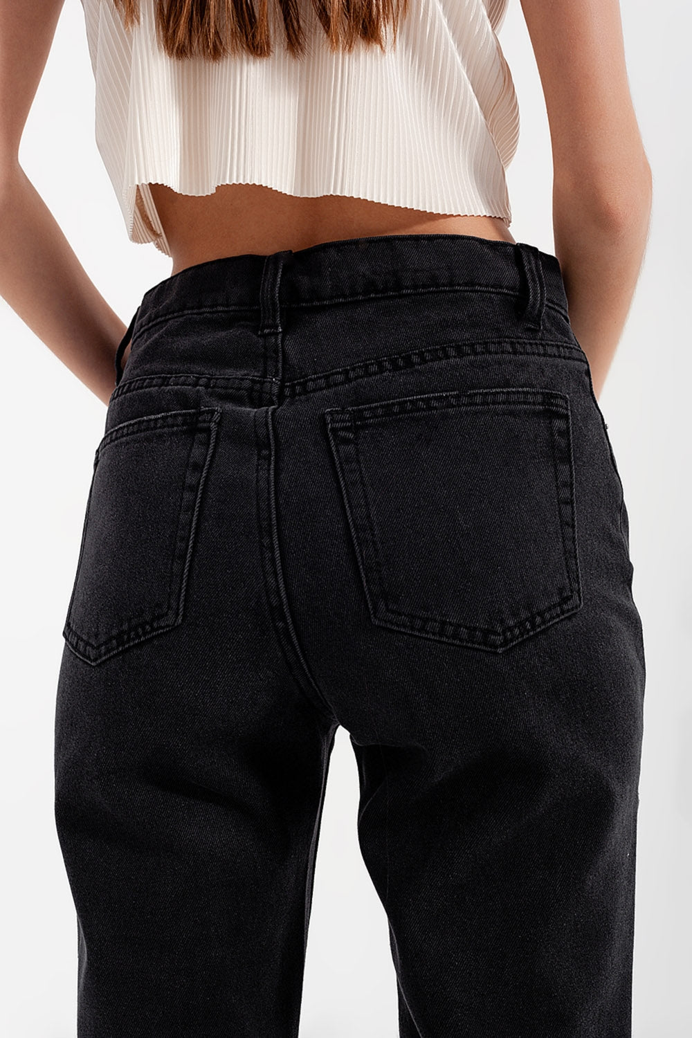 High rise straight leg jeans washed black - Denim