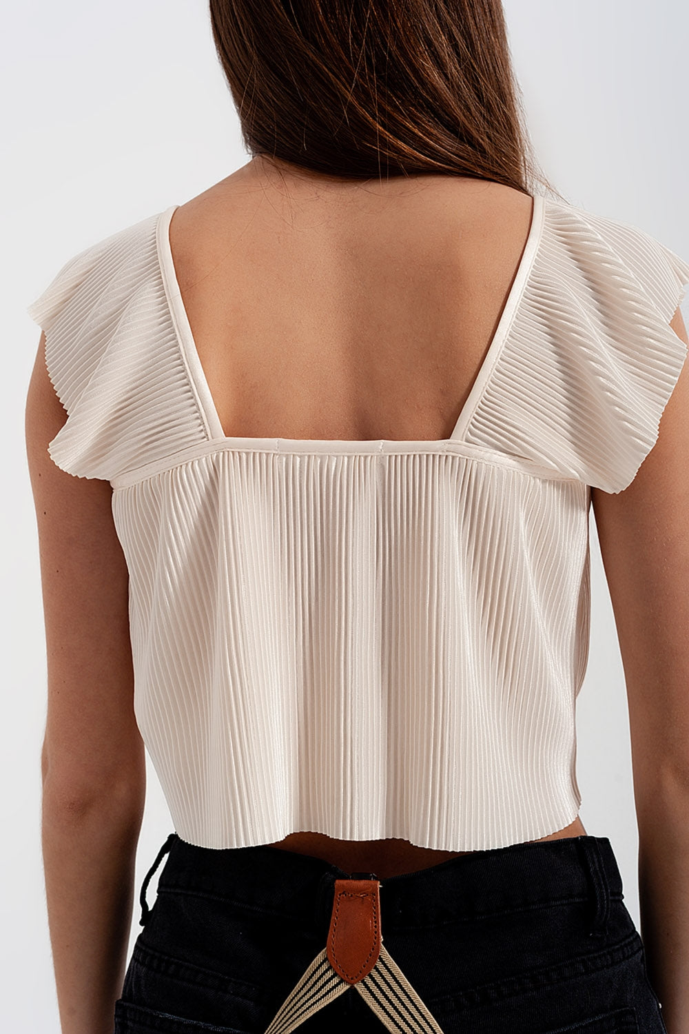 Tie front shirred detail volume sleeve crop top in cream - Shirts, top