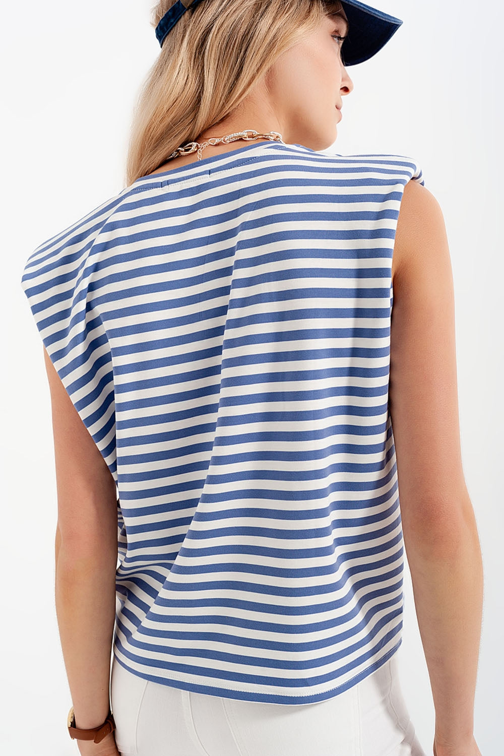 T-shirt sans manches avec épaulettes à rayures bleues