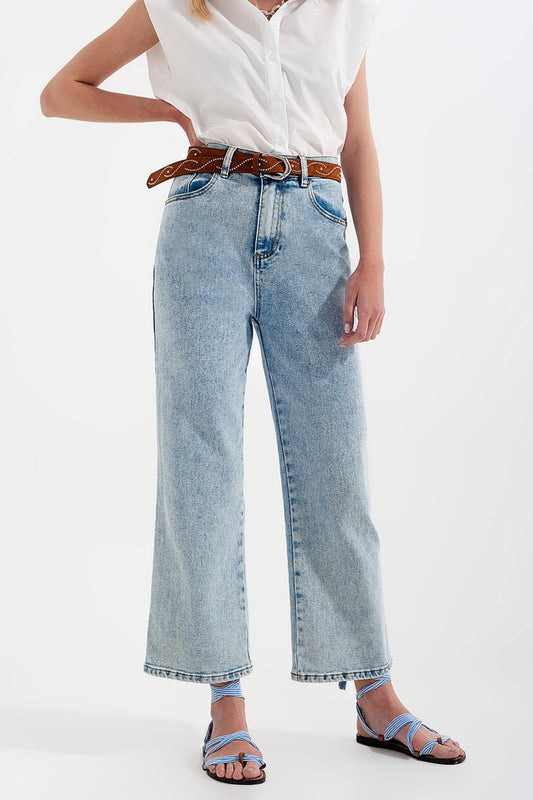 High rise wide leg jeans in bleach wash - Denim