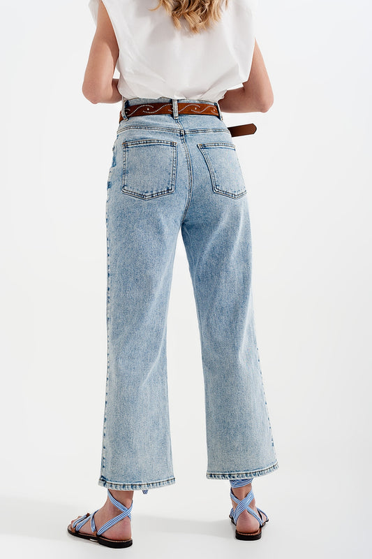 High rise wide leg jeans in bleach wash - Denim