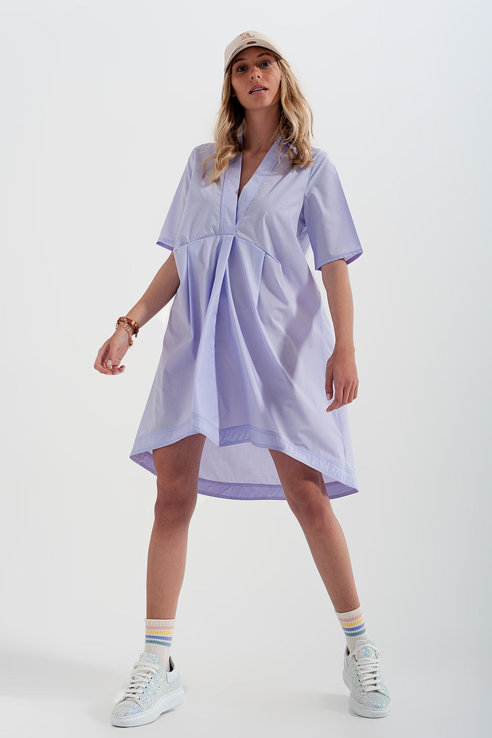 High-low dress with empire waistline in lilac - dress