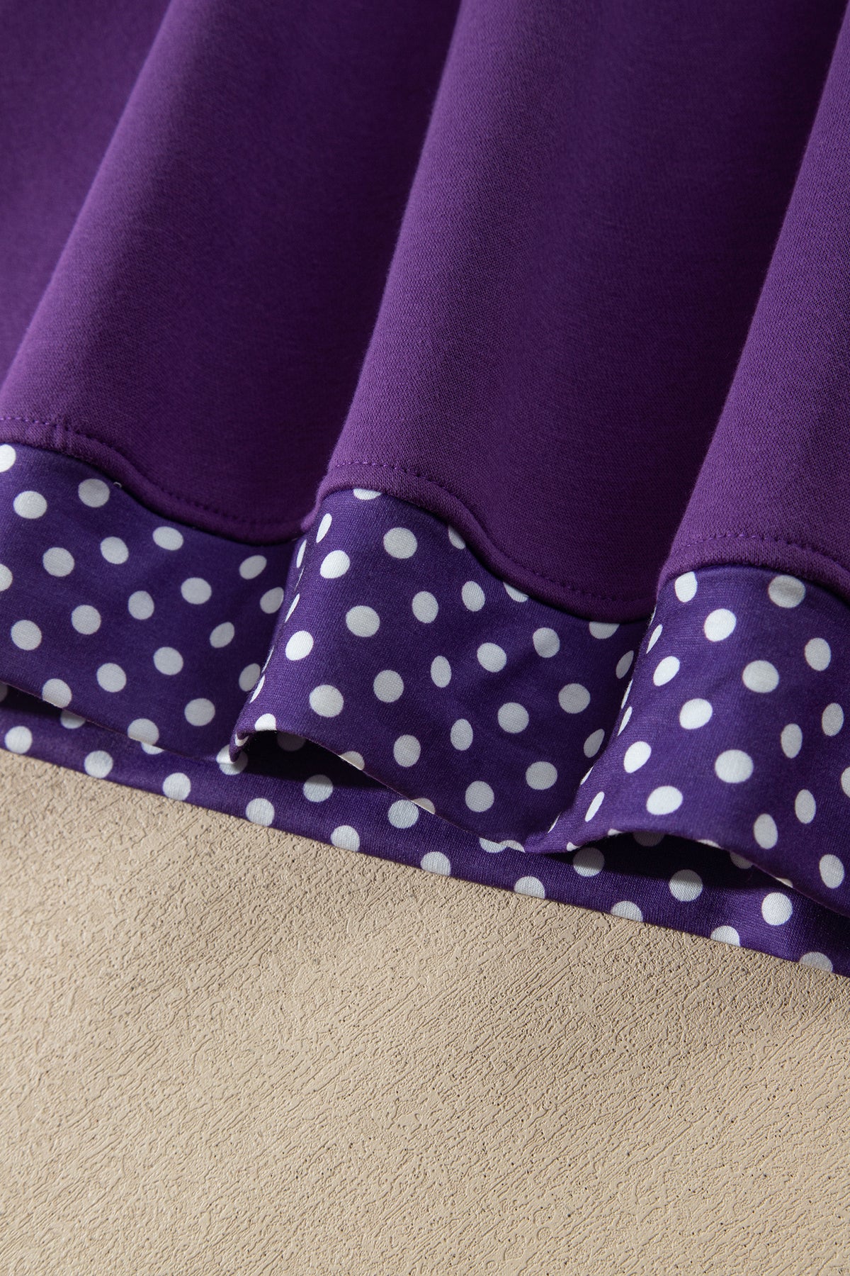 Tillandsia Purple Polka Dot Patchwork Round Neck Plus Size Sweatshirt