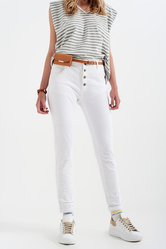 White boyfriend pants with sequin pocket detail - Coloured Jeans