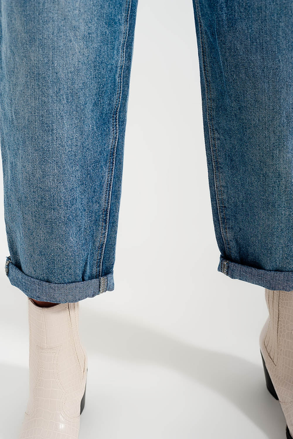 Relaxed fit side rip jeans in mid blue - Denim