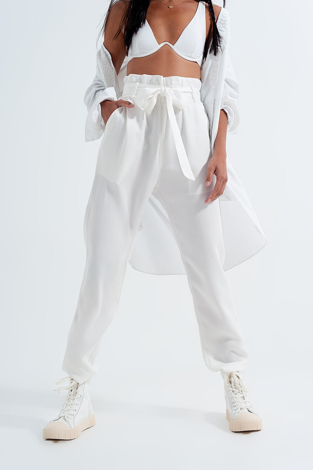 Lightweight Pants with tie waist in white - trousers