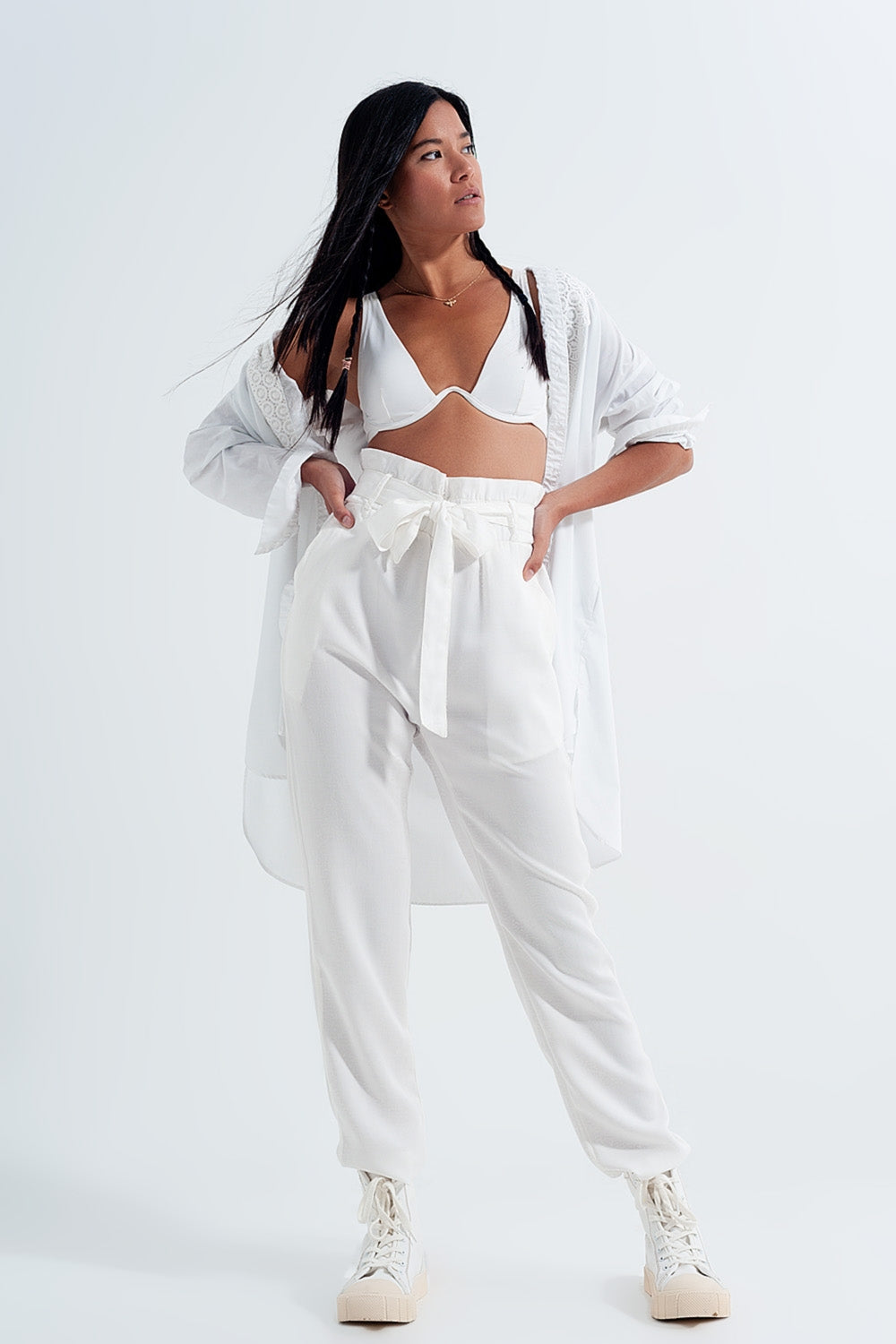 Lightweight Pants with tie waist in white - trousers