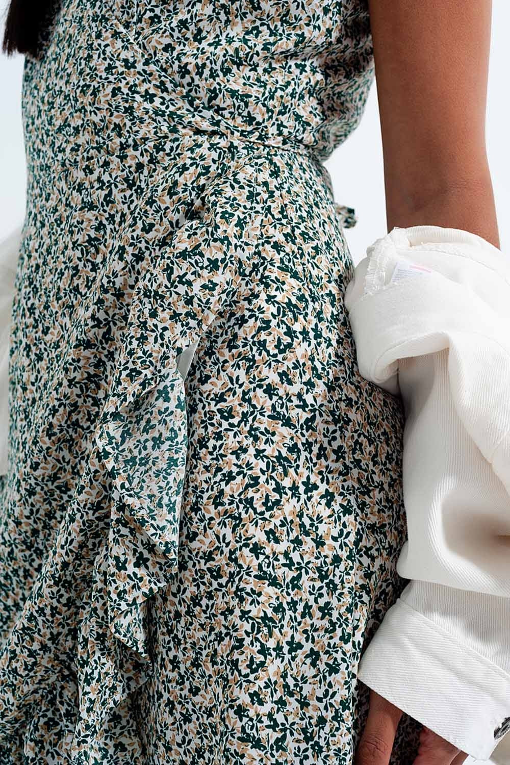 Ruffle wrap dress in green floral print - dress